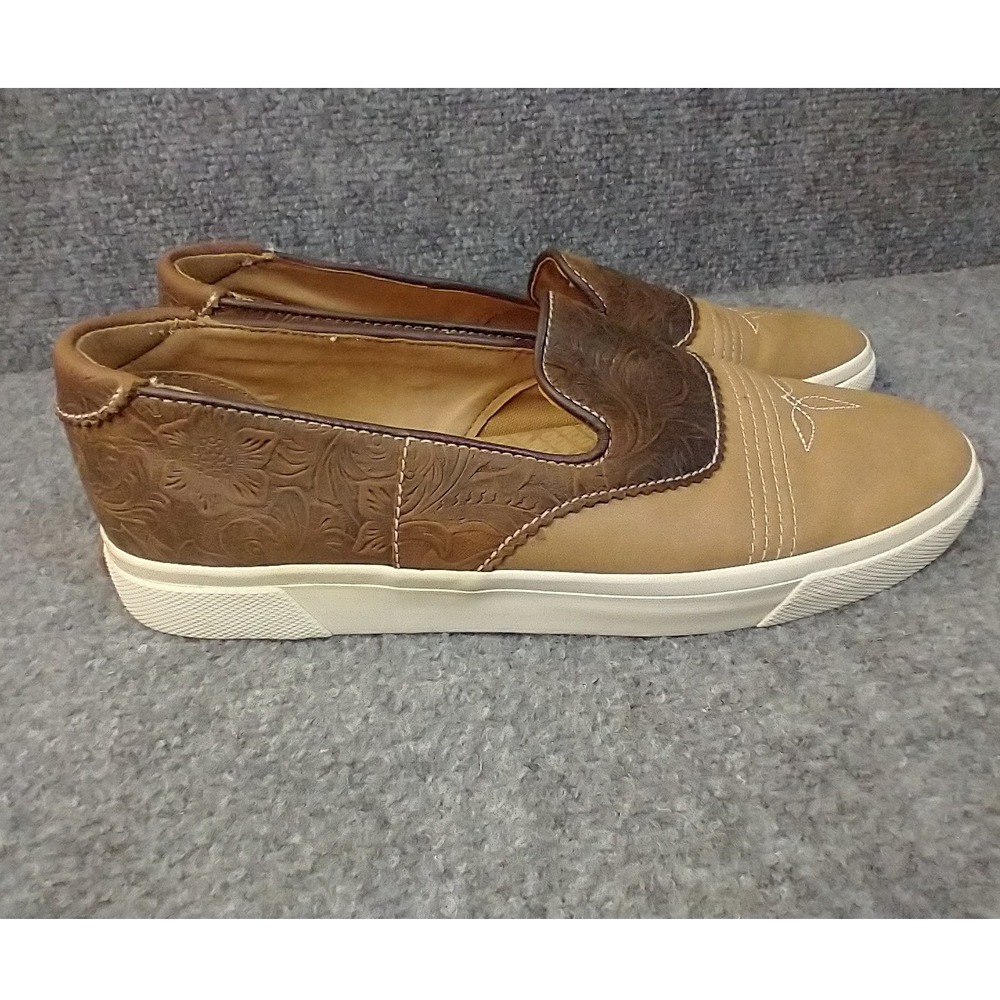 Durango Slip On Sneakers Women 10 Brown Tooled Leather Western DRD0190